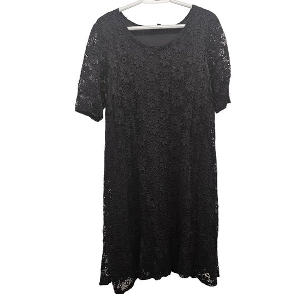 Tiana B. Black Lace & Embroidery Pullover Swing Lined Dress Size XL - Picture 1 of 8